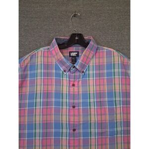 Lands End Mens Shirt 3XLT Blue Multi Plaid Coastal Resort 100% Cotton Spring‎